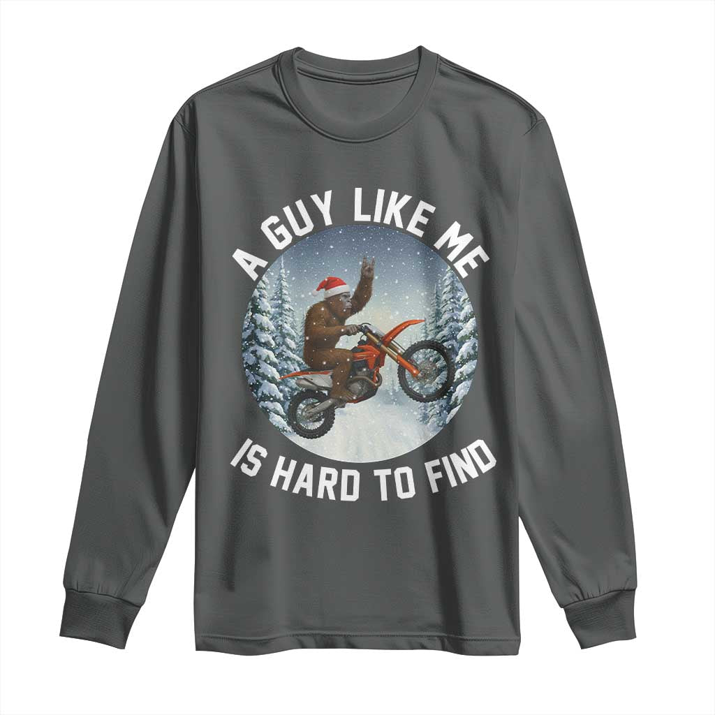 Funny Bigfoot Motorcycle Christmas Long Sleeve Shirt Sasquatch Rock On Hand Xmas TS14 Dark Heather Print Your Wear