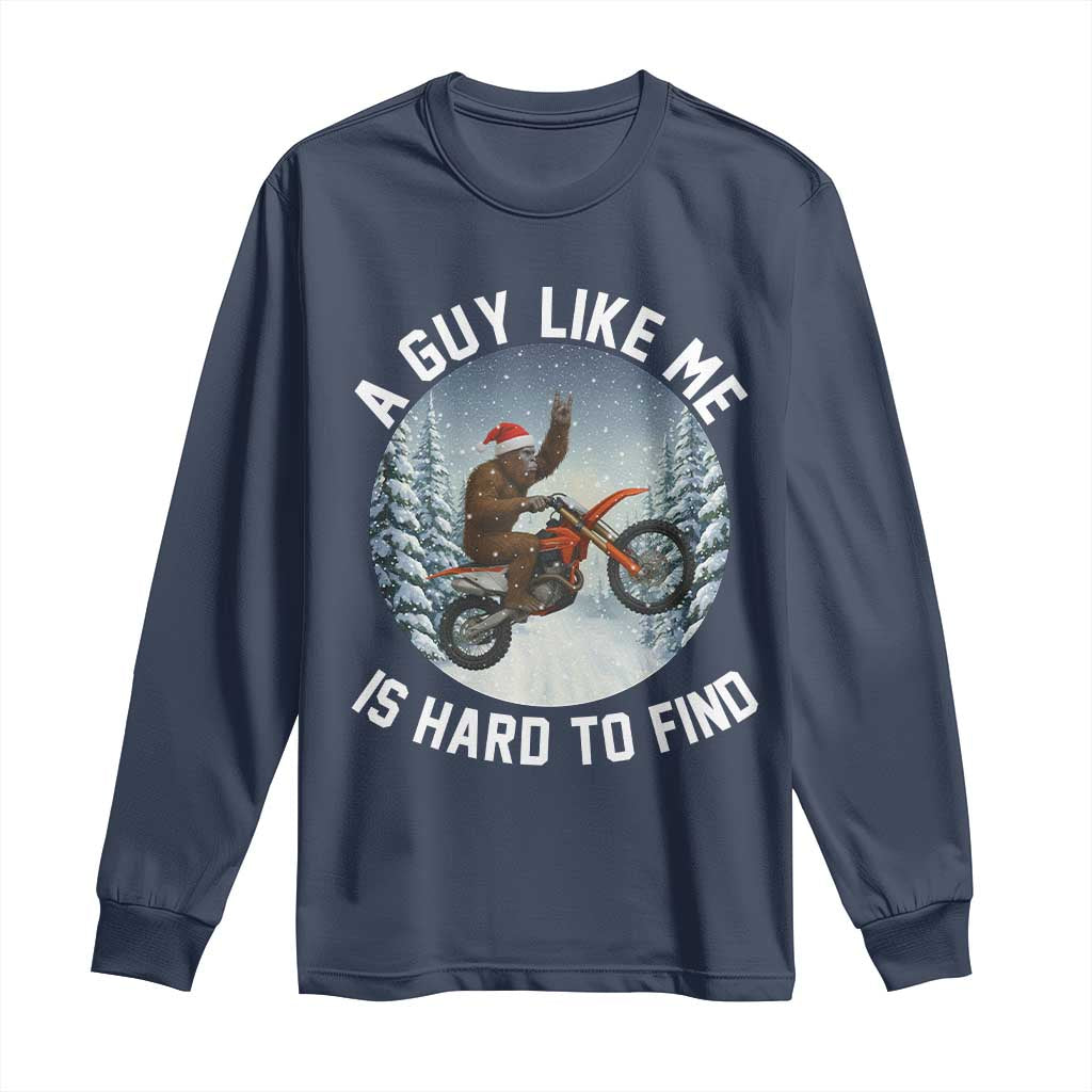 Funny Bigfoot Motorcycle Christmas Long Sleeve Shirt Sasquatch Rock On Hand Xmas TS14 Navy Print Your Wear