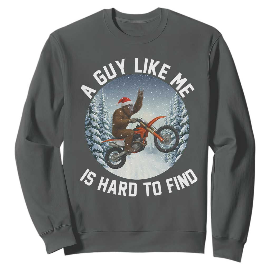 Funny Bigfoot Motorcycle Christmas Sweatshirt Sasquatch Rock On Hand Xmas TS14 Dark Heather Print Your Wear