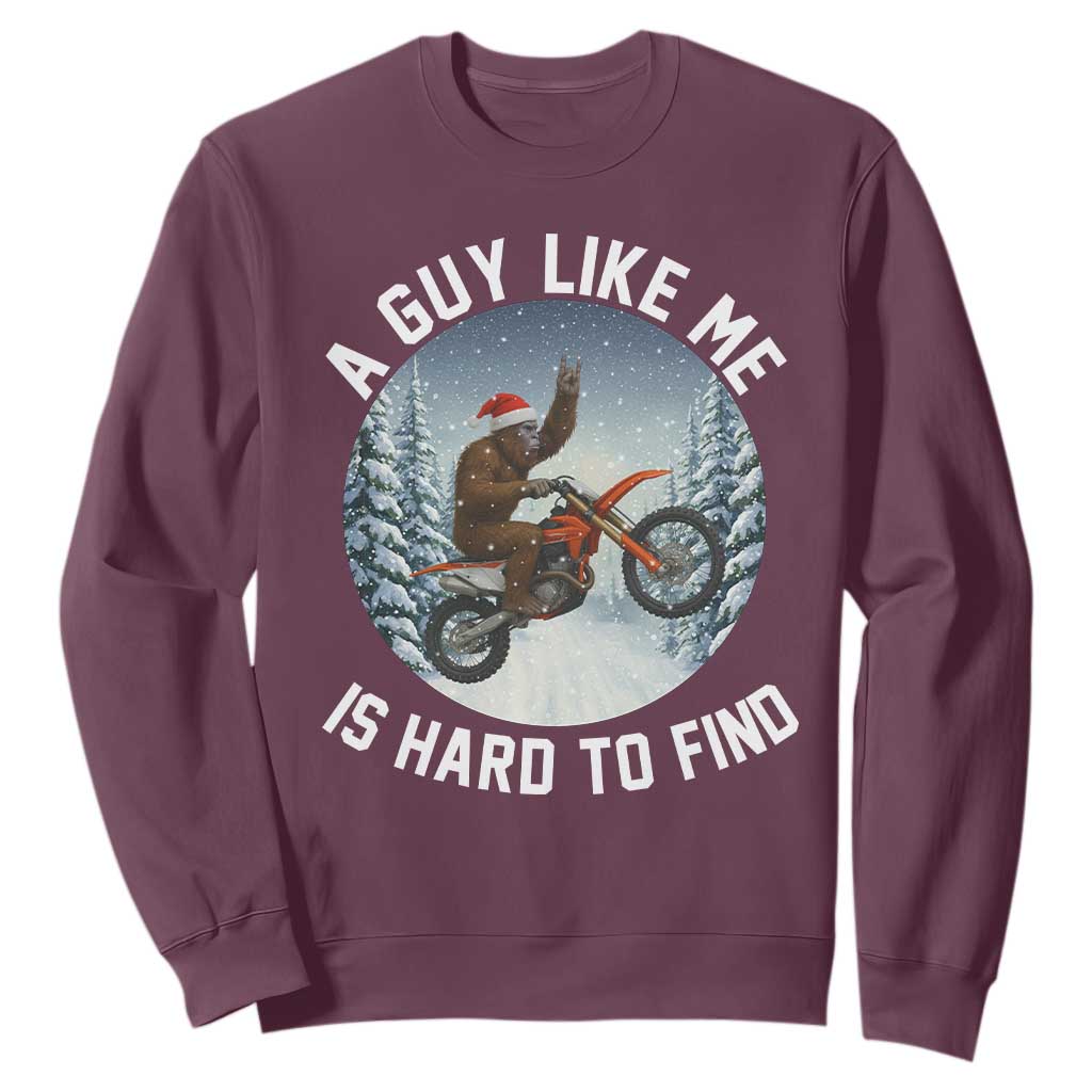 Funny Bigfoot Motorcycle Christmas Sweatshirt Sasquatch Rock On Hand Xmas TS14 Maroon Print Your Wear