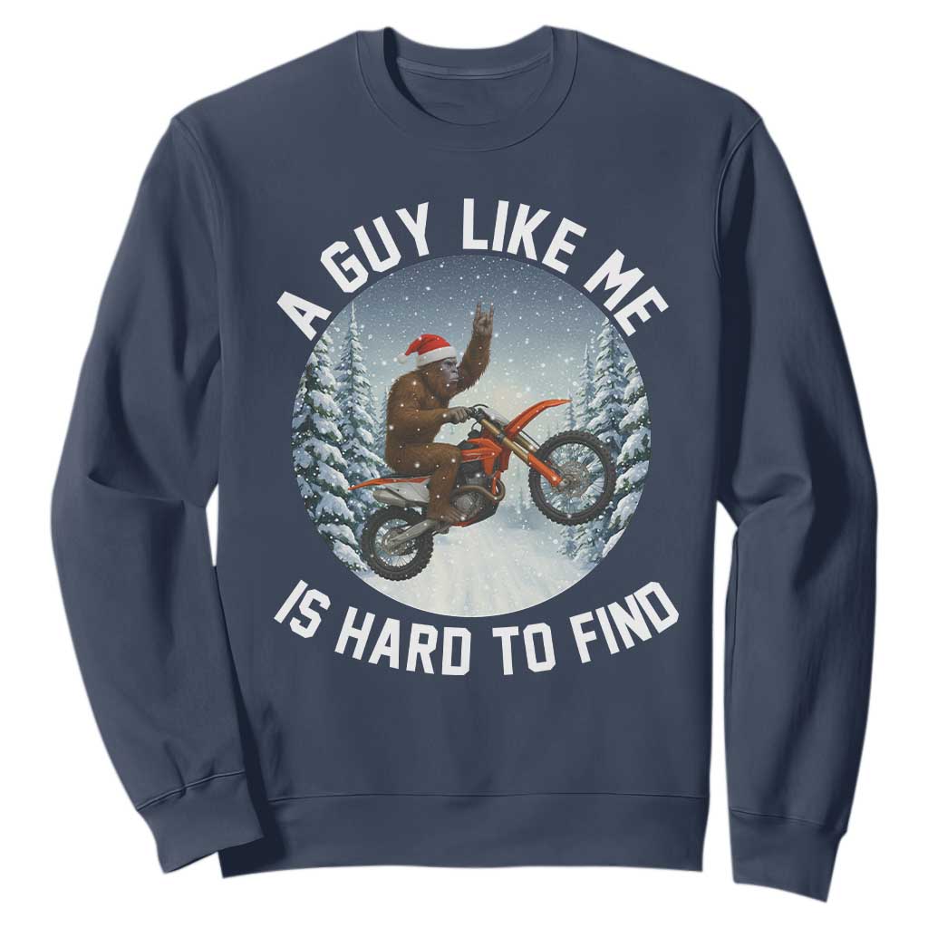 Funny Bigfoot Motorcycle Christmas Sweatshirt Sasquatch Rock On Hand Xmas TS14 Navy Print Your Wear