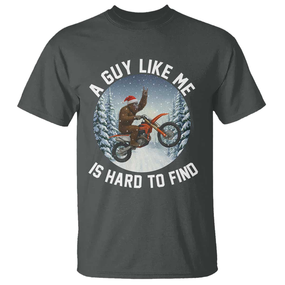 Funny Bigfoot Motorcycle Christmas T Shirt Sasquatch Rock On Hand Xmas TS14 Dark Heather Print Your Wear