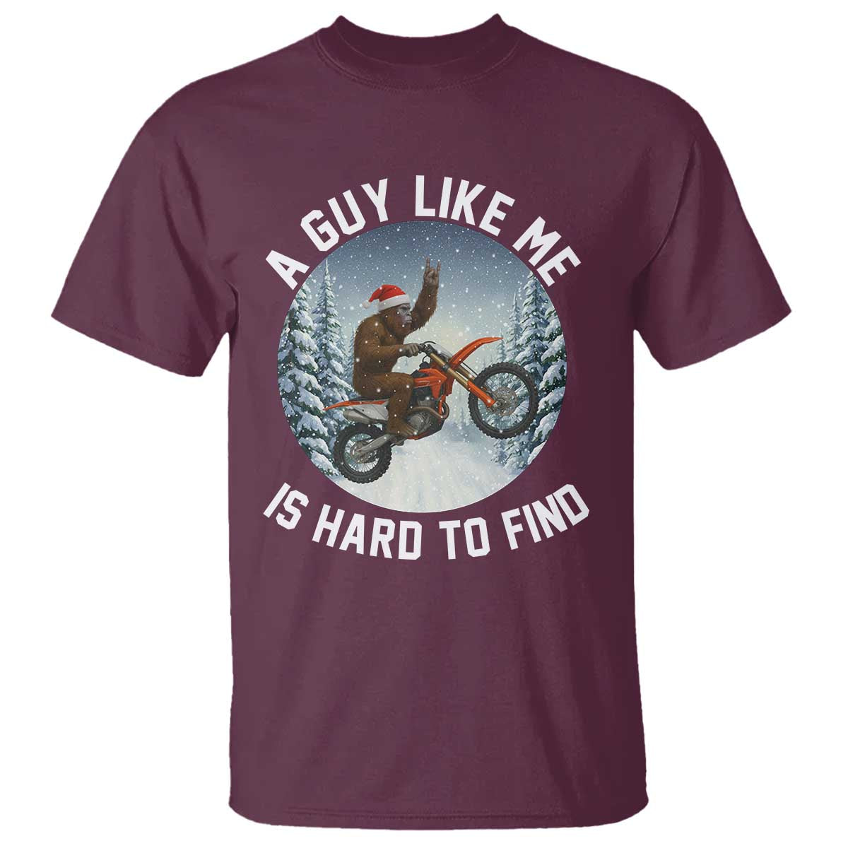 Funny Bigfoot Motorcycle Christmas T Shirt Sasquatch Rock On Hand Xmas TS14 Maroon Print Your Wear
