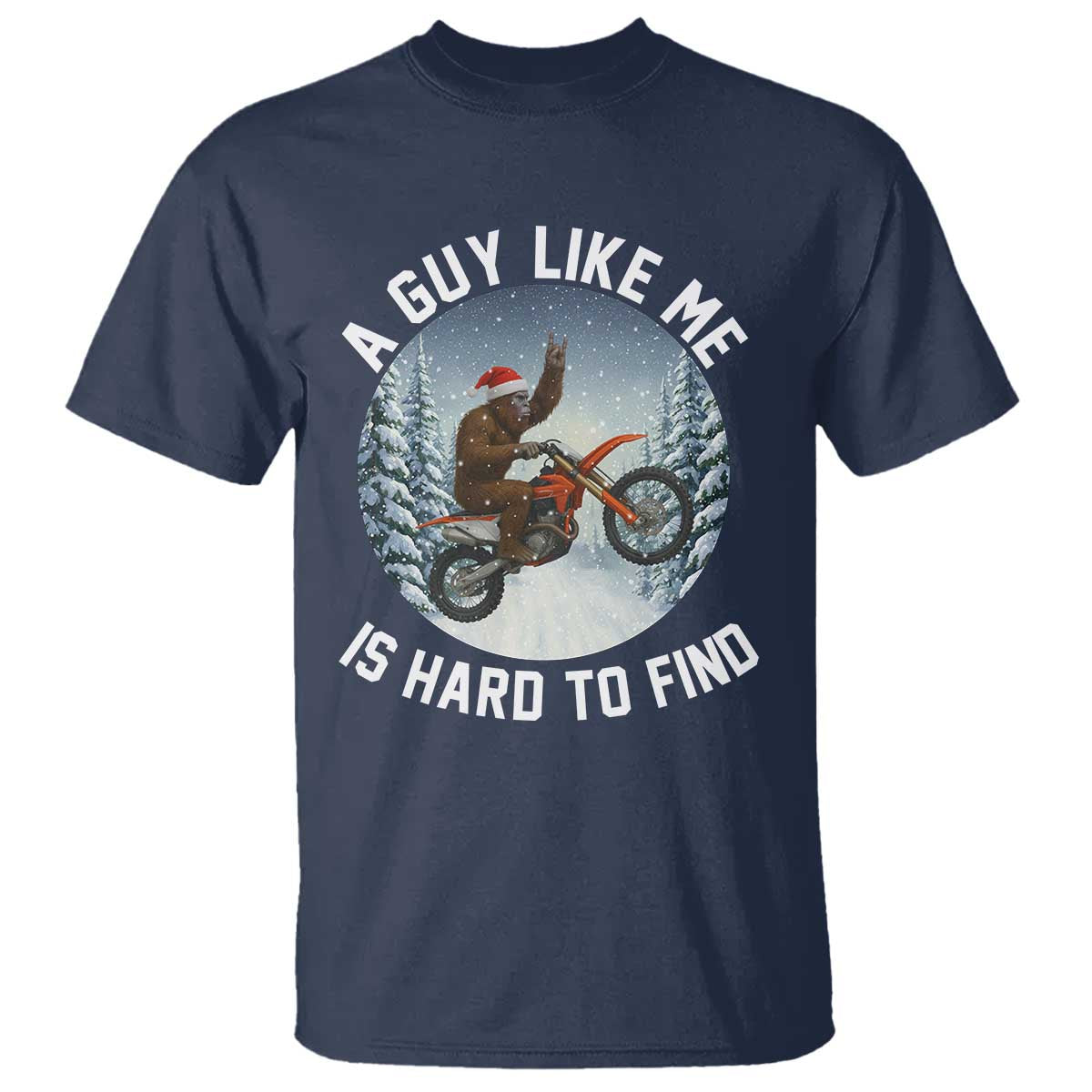Funny Bigfoot Motorcycle Christmas T Shirt Sasquatch Rock On Hand Xmas TS14 Navy Print Your Wear