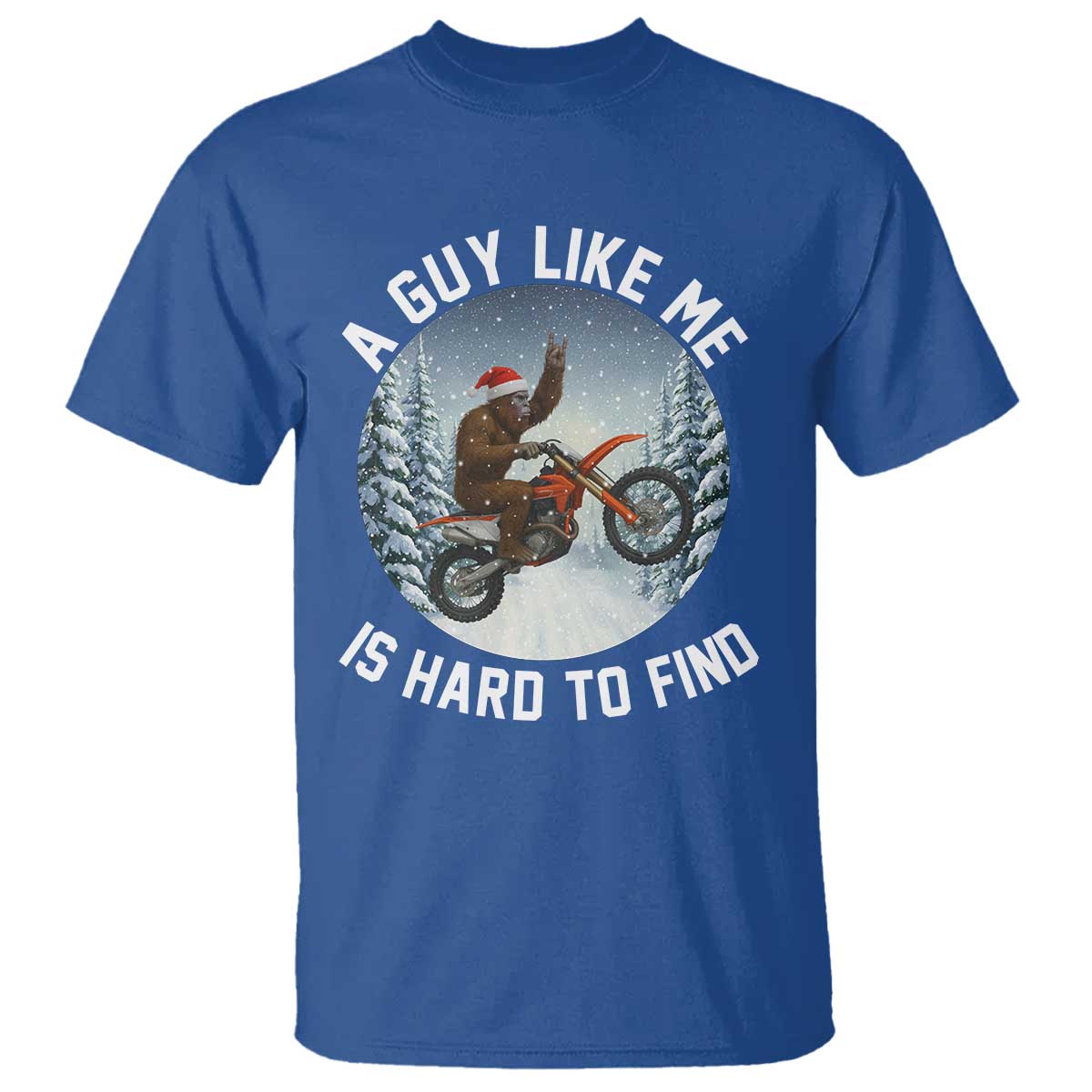 Funny Bigfoot Motorcycle Christmas T Shirt Sasquatch Rock On Hand Xmas TS14 Royal Blue Print Your Wear