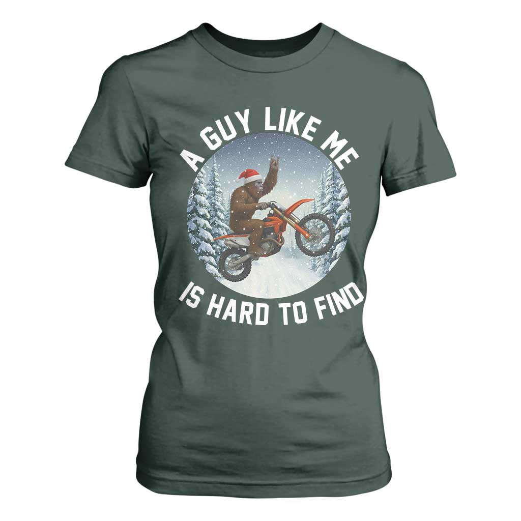 Funny Bigfoot Motorcycle Christmas T Shirt For Women Sasquatch Rock On Hand Xmas TS14 Dark Forest Green Print Your Wear