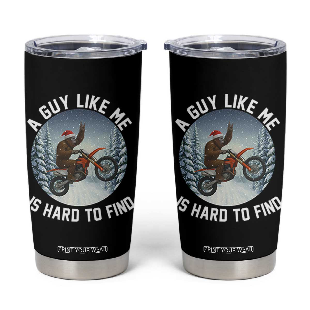 Funny Bigfoot Motorcycle Christmas Tumbler Cup Sasquatch Rock On Hand Xmas TS14 Black Print Your Wear