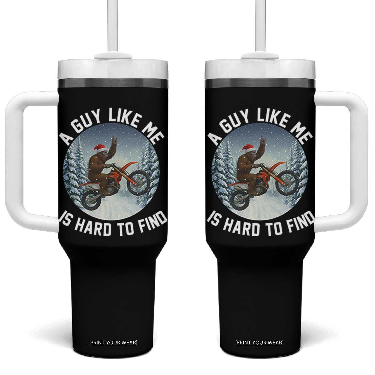Funny Bigfoot Motorcycle Christmas Tumbler With Handle Sasquatch Rock On Hand Xmas TS14 One Size: 40 oz Black Print Your Wear