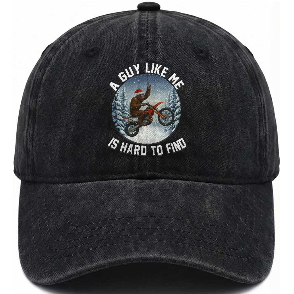 Funny Bigfoot Motorcycle Christmas Washed Cotton Baseball Cap Sasquatch Rock On Hand Xmas TS14 Washed Cap Universal Fit Black Print Your Wear