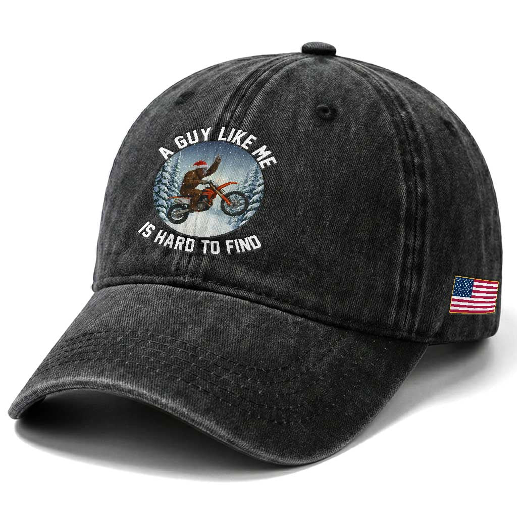 Funny Bigfoot Motorcycle Christmas Washed Cotton Baseball Cap Sasquatch Rock On Hand Xmas TS14 Print Your Wear