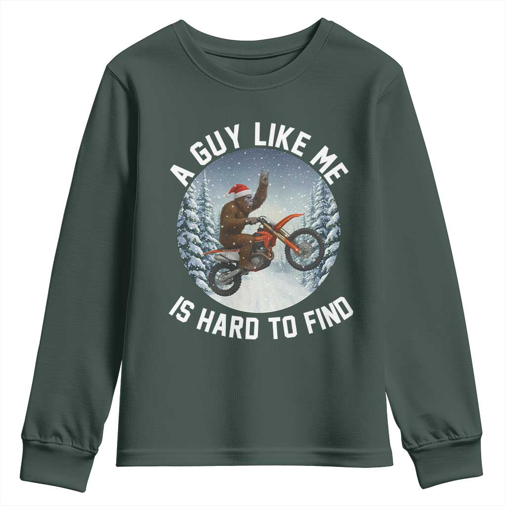 Funny Bigfoot Motorcycle Christmas Youth Sweatshirt Sasquatch Rock On Hand Xmas TS14 Dark Forest Green Print Your Wear