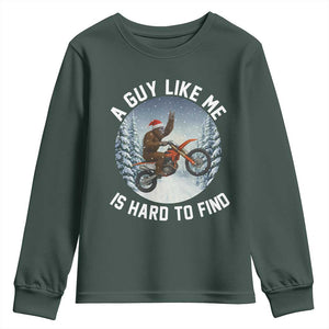 Funny Bigfoot Motorcycle Christmas Youth Sweatshirt Sasquatch Rock On Hand Xmas TS14 Dark Forest Green Print Your Wear