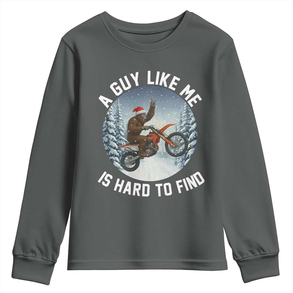 Funny Bigfoot Motorcycle Christmas Youth Sweatshirt Sasquatch Rock On Hand Xmas TS14 Dark Heather Print Your Wear