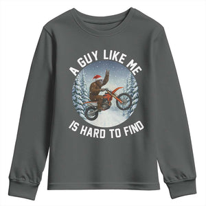 Funny Bigfoot Motorcycle Christmas Youth Sweatshirt Sasquatch Rock On Hand Xmas TS14 Dark Heather Print Your Wear