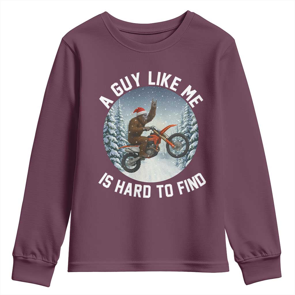 Funny Bigfoot Motorcycle Christmas Youth Sweatshirt Sasquatch Rock On Hand Xmas TS14 Maroon Print Your Wear