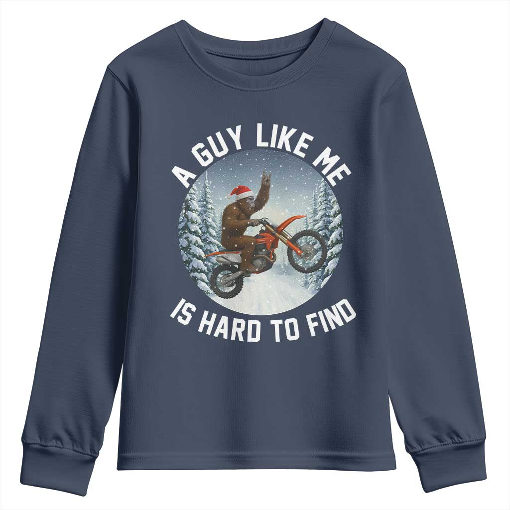 Funny Bigfoot Motorcycle Christmas Youth Sweatshirt Sasquatch Rock On Hand Xmas TS14 Navy Print Your Wear