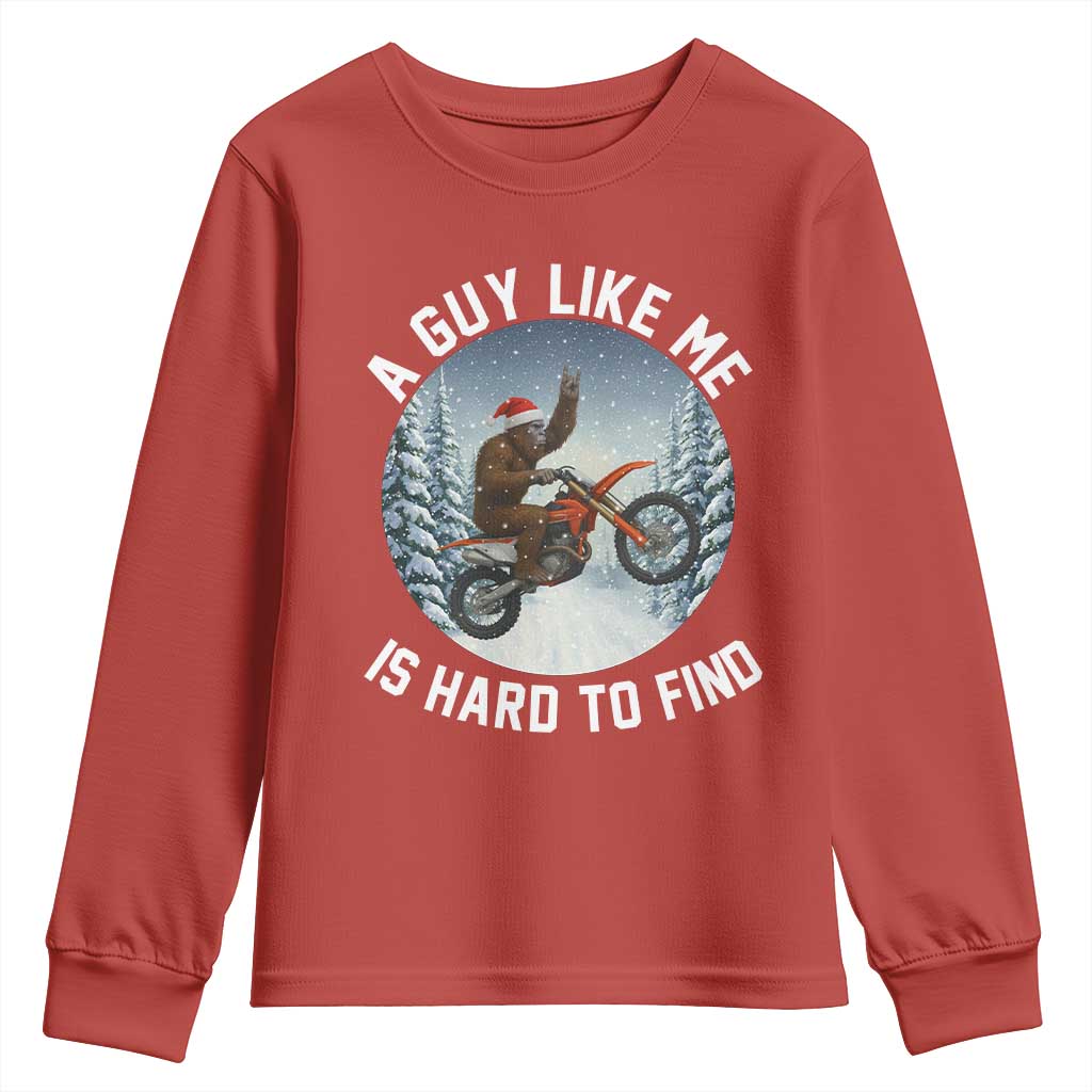 Funny Bigfoot Motorcycle Christmas Youth Sweatshirt Sasquatch Rock On Hand Xmas TS14 Red Print Your Wear