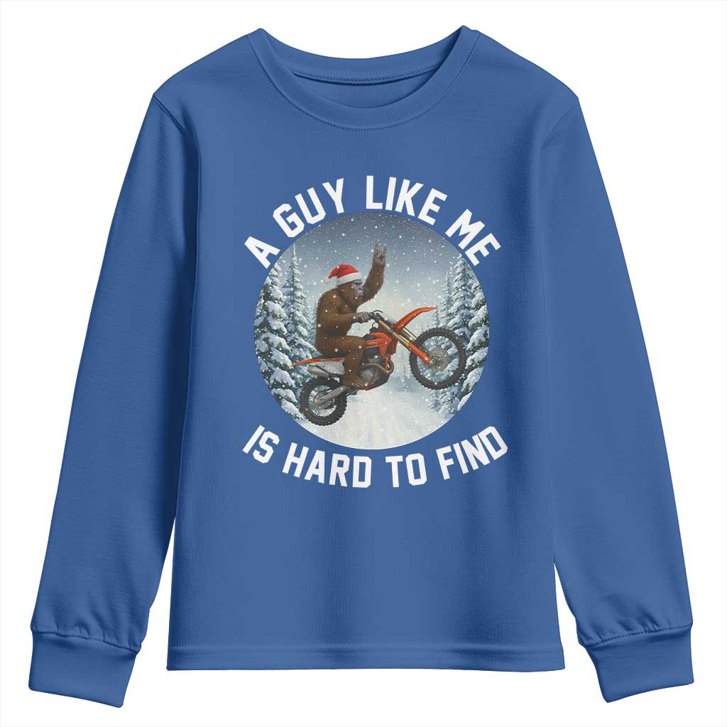 Funny Bigfoot Motorcycle Christmas Youth Sweatshirt Sasquatch Rock On Hand Xmas TS14 Royal Blue Print Your Wear