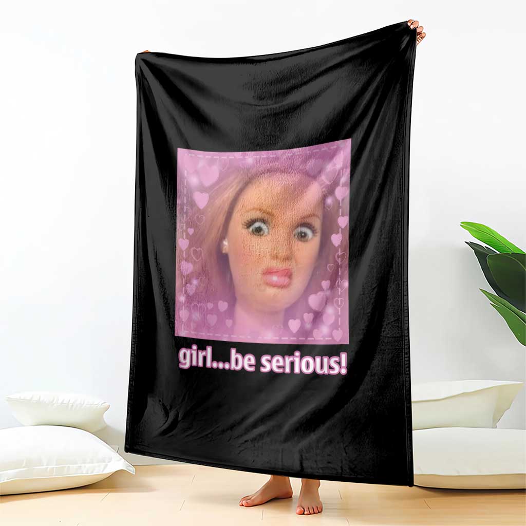 Funny Doll Face Meme Throw Blanket Girl Be Serious TS14 Print Your Wear