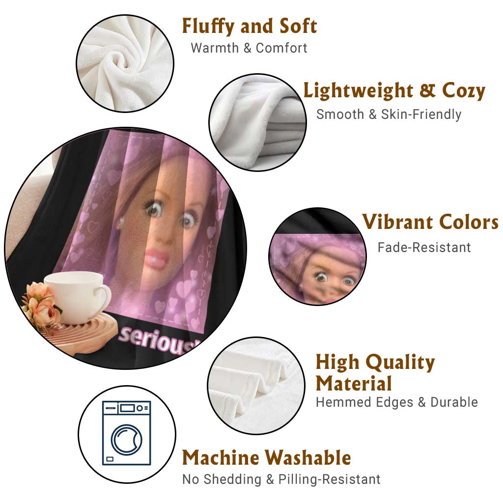 Funny Doll Face Meme Throw Blanket Girl Be Serious TS14 Print Your Wear