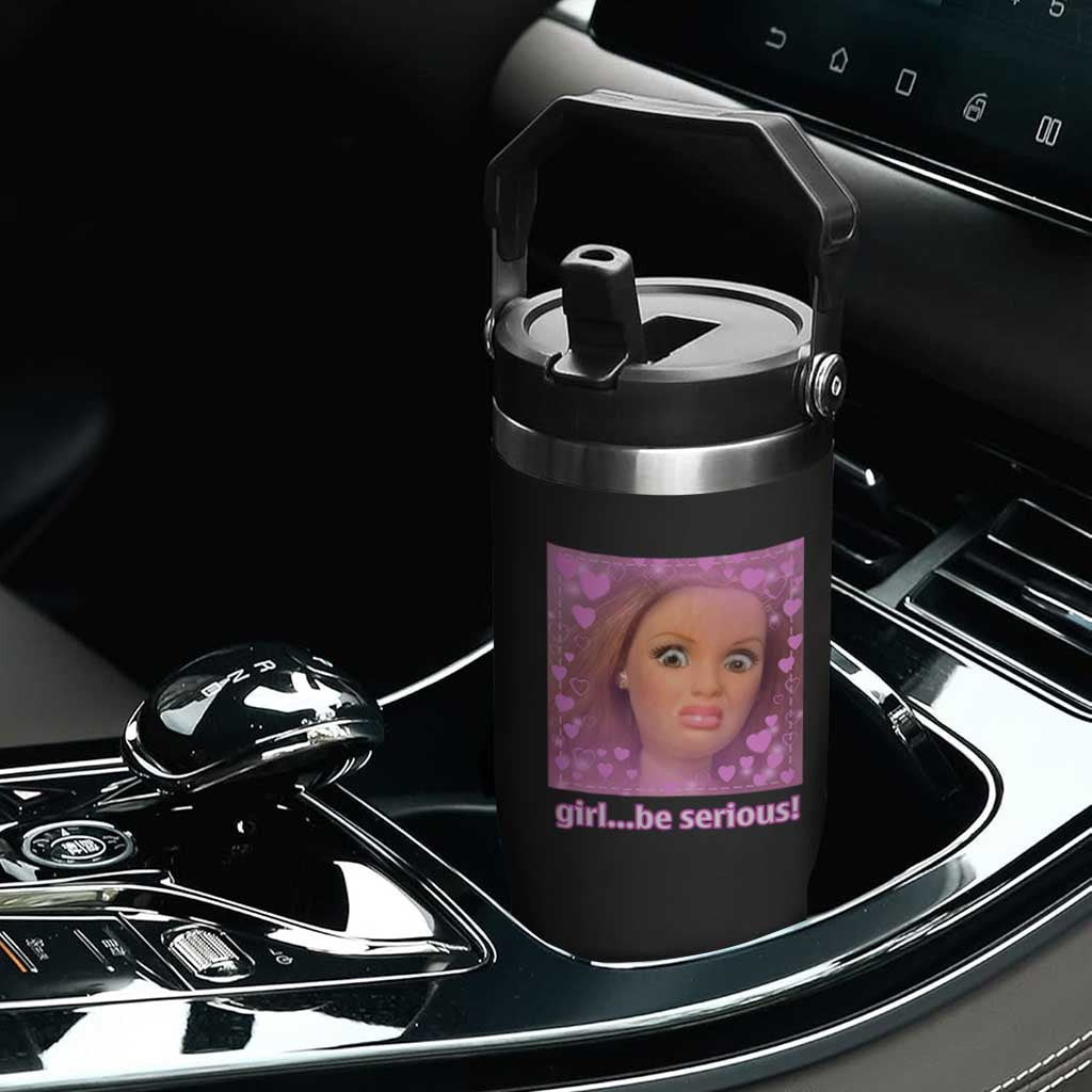 Funny Doll Face Meme Flip Straw Tumbler Girl Be Serious TS14 Print Your Wear