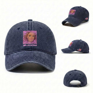 Funny Doll Face Meme Washed Cotton Baseball Cap Girl Be Serious TS14 Washed Cap Universal Fit Navy Print Your Wear