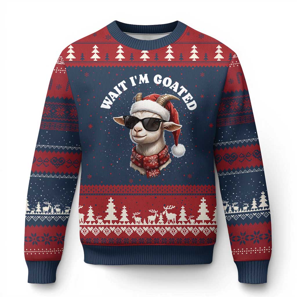 Funny Reindeer Xmas Ugly Christmas Sweater Wait I Am Goated TS14 Navy Red Print Your Wear