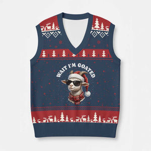 Funny Reindeer Xmas V-Neck Knit Sweater Vest Wait I Am Goated TS14 Navy Red Print Your Wear