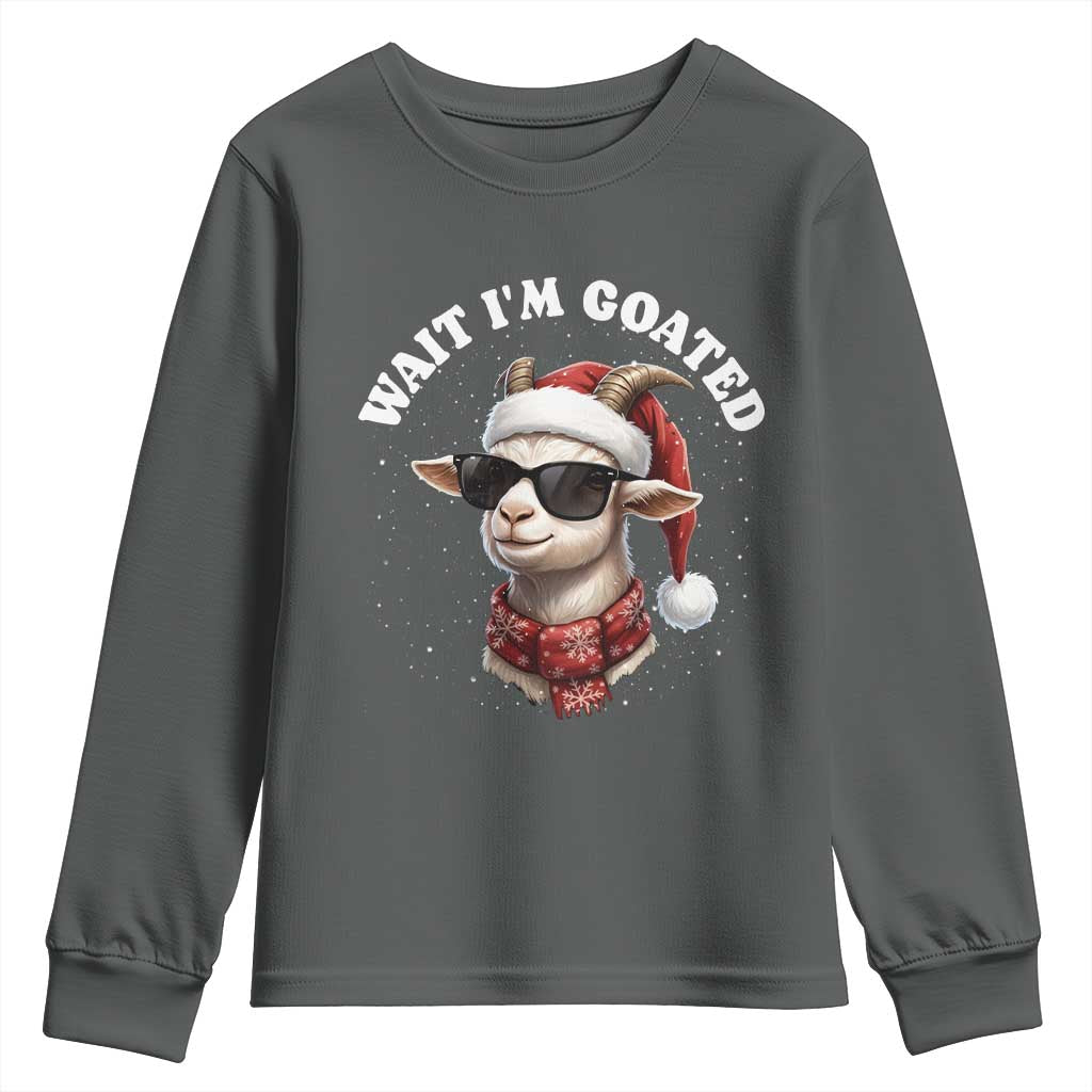 Funny Reindeer Christmas Youth Sweatshirt Wait I Am Goated TS14 Dark Heather Print Your Wear