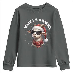 Funny Reindeer Christmas Youth Sweatshirt Wait I Am Goated TS14 Dark Heather Print Your Wear