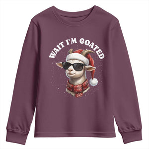 Funny Reindeer Christmas Youth Sweatshirt Wait I Am Goated TS14 Maroon Print Your Wear