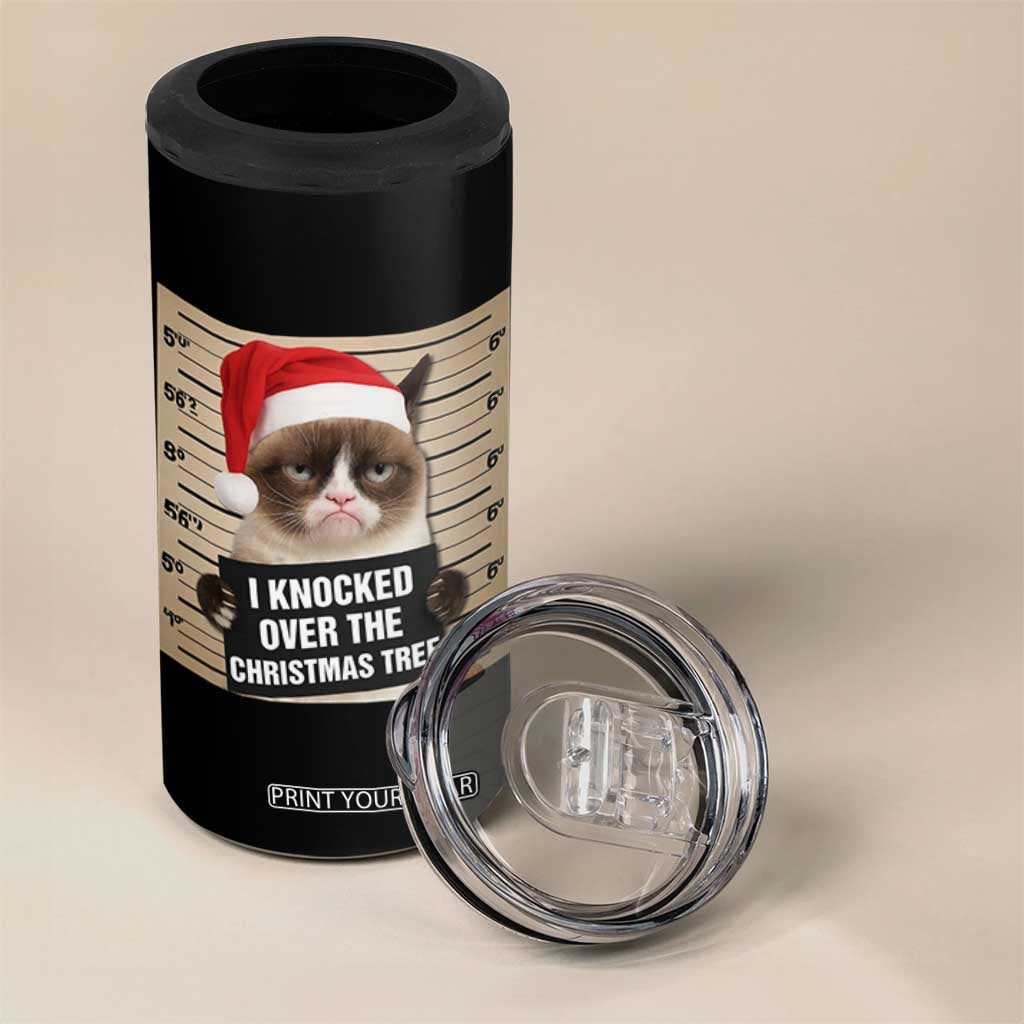 Funny Cat Mugshot Christmas 4 in 1 Can Cooler Tumbler I Will Protect You Kitten No Matter What TS14 Print Your Wear