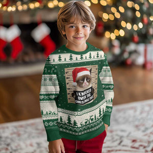 Funny Cat Mugshot Xmas Ugly Christmas Sweater I Will Protect You Kitten No Matter What TS14 Forest Green Beige Print Your Wear
