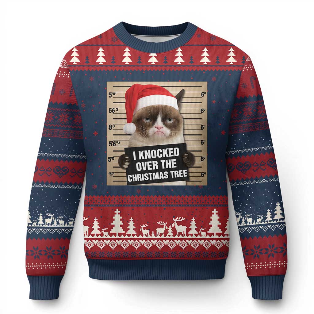 Funny Cat Mugshot Xmas Ugly Christmas Sweater I Will Protect You Kitten No Matter What TS14 Navy Red Print Your Wear