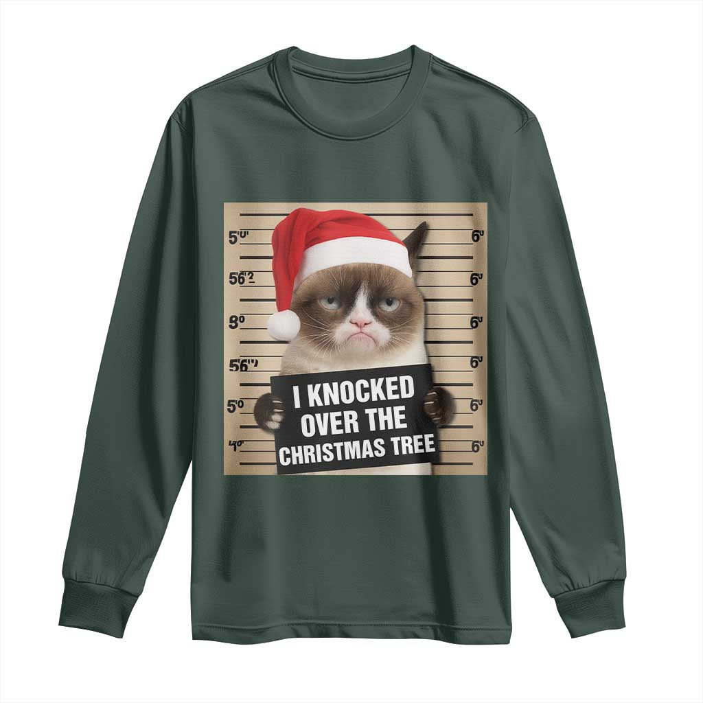 Funny Cat Mugshot Christmas Long Sleeve Shirt I Will Protect You Kitten No Matter What TS14 Dark Forest Green Print Your Wear