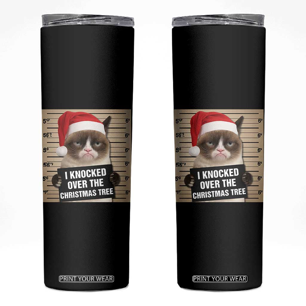 Funny Cat Mugshot Christmas Skinny Tumbler I Will Protect You Kitten No Matter What TS14 Black Print Your Wear