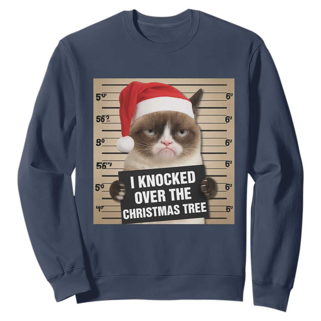 Funny Cat Mugshot Christmas Sweatshirt I Will Protect You Kitten No Matter What TS14 Navy Print Your Wear