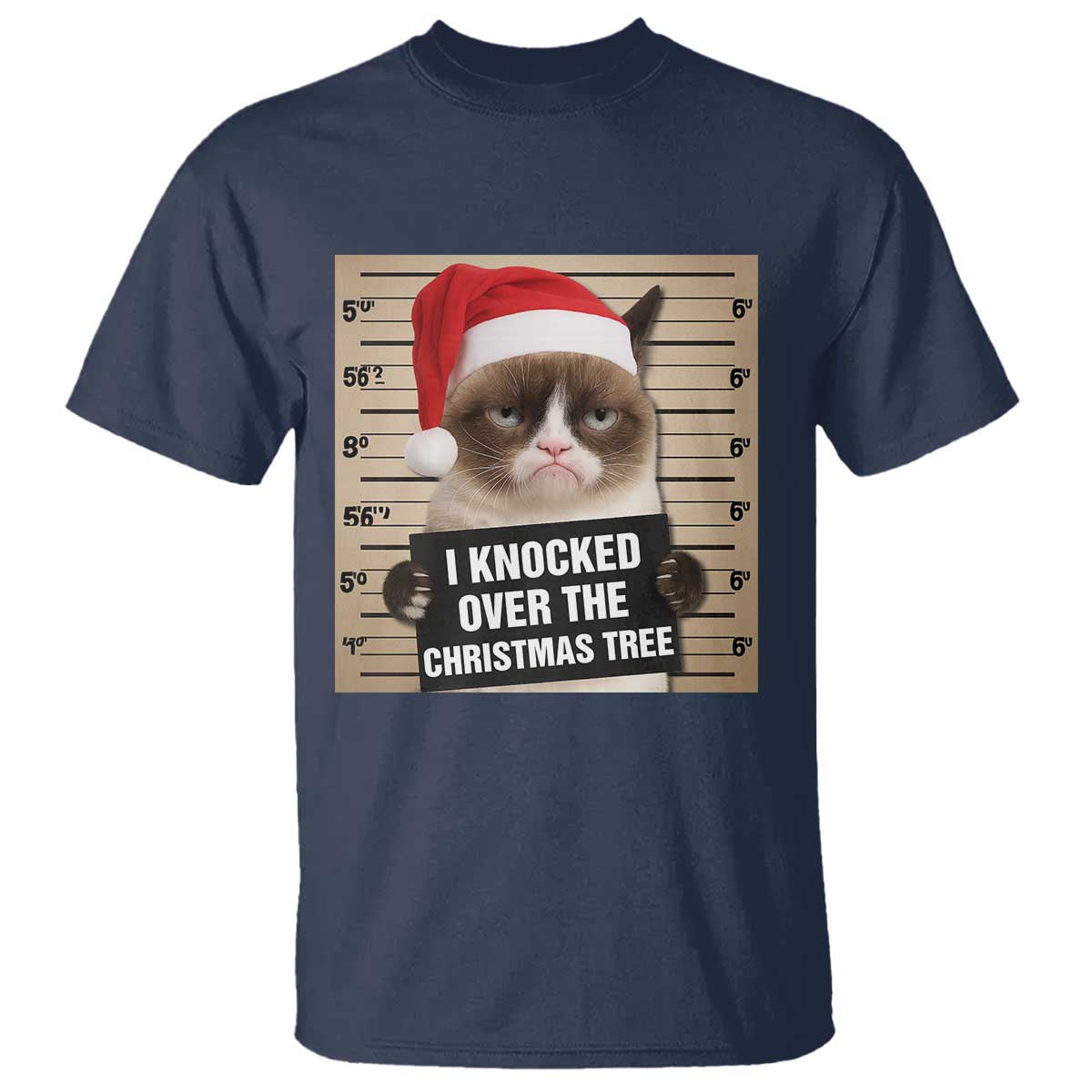 Funny Cat Mugshot Christmas T Shirt I Will Protect You Kitten No Matter What TS14 Navy Print Your Wear