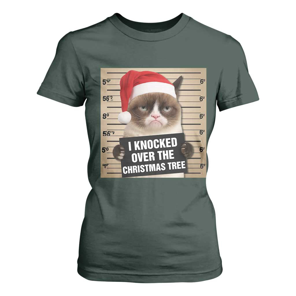 Funny Cat Mugshot Christmas T Shirt For Women I Will Protect You Kitten No Matter What TS14 Dark Forest Green Print Your Wear