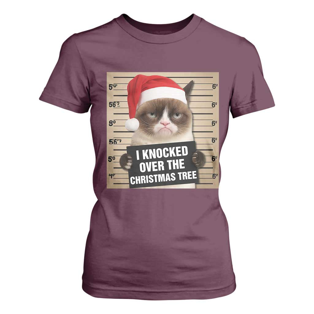Funny Cat Mugshot Christmas T Shirt For Women I Will Protect You Kitten No Matter What TS14 Maroon Print Your Wear