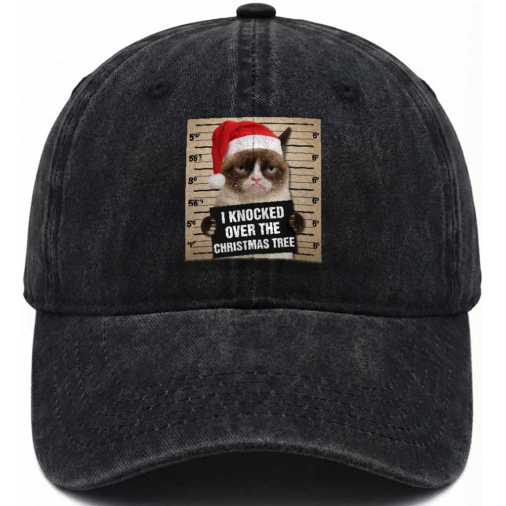 Funny Cat Mugshot Christmas Washed Cotton Baseball Cap I Will Protect You Kitten No Matter What TS14 Washed Cap Universal Fit Black Print Your Wear