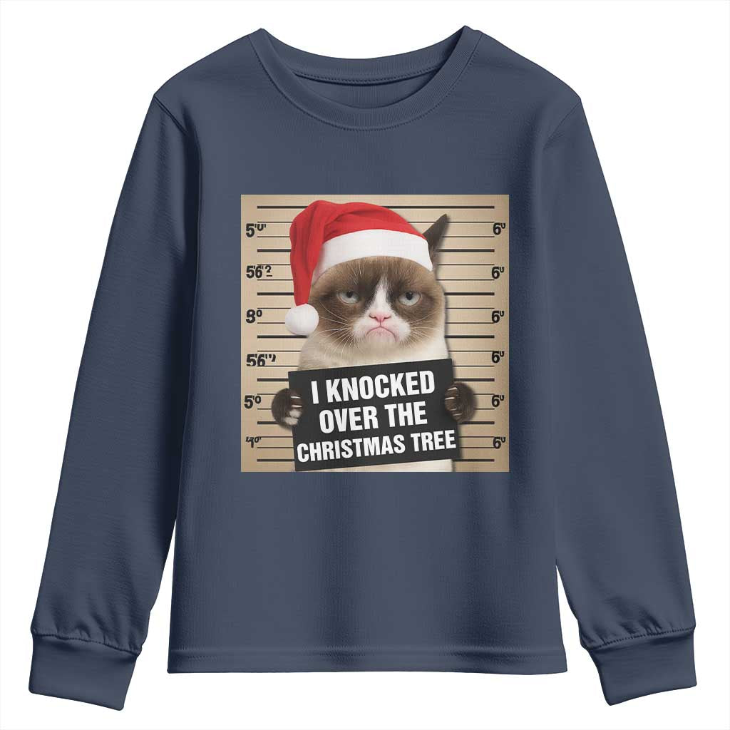 Funny Cat Mugshot Christmas Youth Sweatshirt I Will Protect You Kitten No Matter What TS14 Navy Print Your Wear