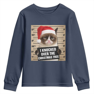 Funny Cat Mugshot Christmas Youth Sweatshirt I Will Protect You Kitten No Matter What TS14 Navy Print Your Wear