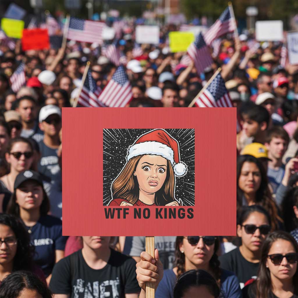 No Kings Protest Sign Funny Disgusting Doll Face Meme Christmas TS14 Horizontal 18" × 24" Red Print Your Wear