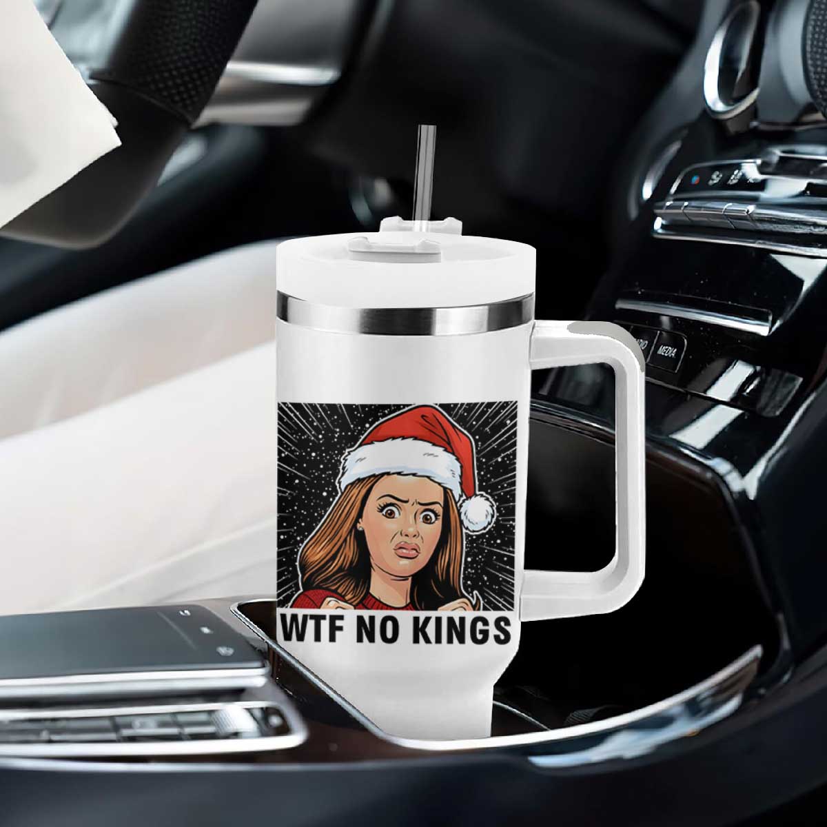 No Kings Tumbler With Handle Funny Disgusting Doll Face Meme Christmas TS14 Print Your Wear