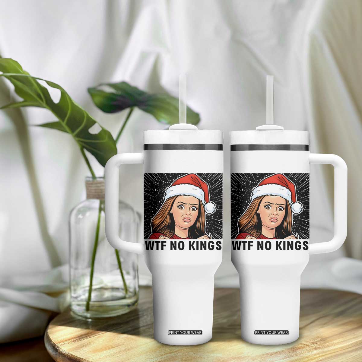 No Kings Tumbler With Handle Funny Disgusting Doll Face Meme Christmas TS14 Print Your Wear