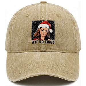 No Kings Washed Cotton Baseball Cap Funny Disgusting Doll Face Meme Christmas TS14 Washed Cap Universal Fit Khaki Print Your Wear