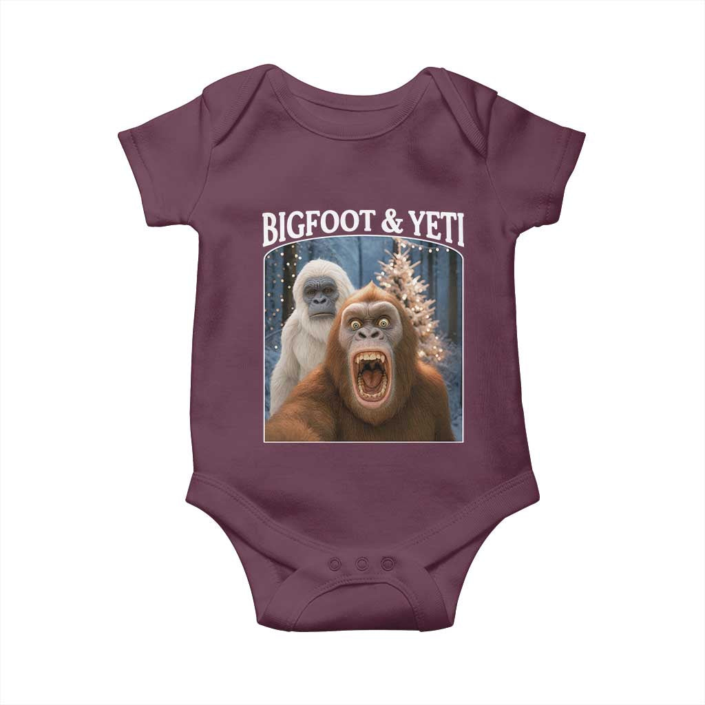 Funny Bigfoot Selfie Baby Onesie Sasquatch Yeti Christmas TS14 Maroon Print Your Wear