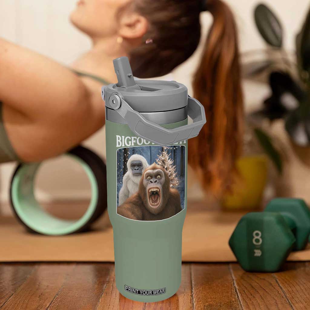 Funny Bigfoot Selfie Flip Straw Tumbler Sasquatch Yeti Christmas TS14 One Size: 30 oz Moss Green Print Your Wear