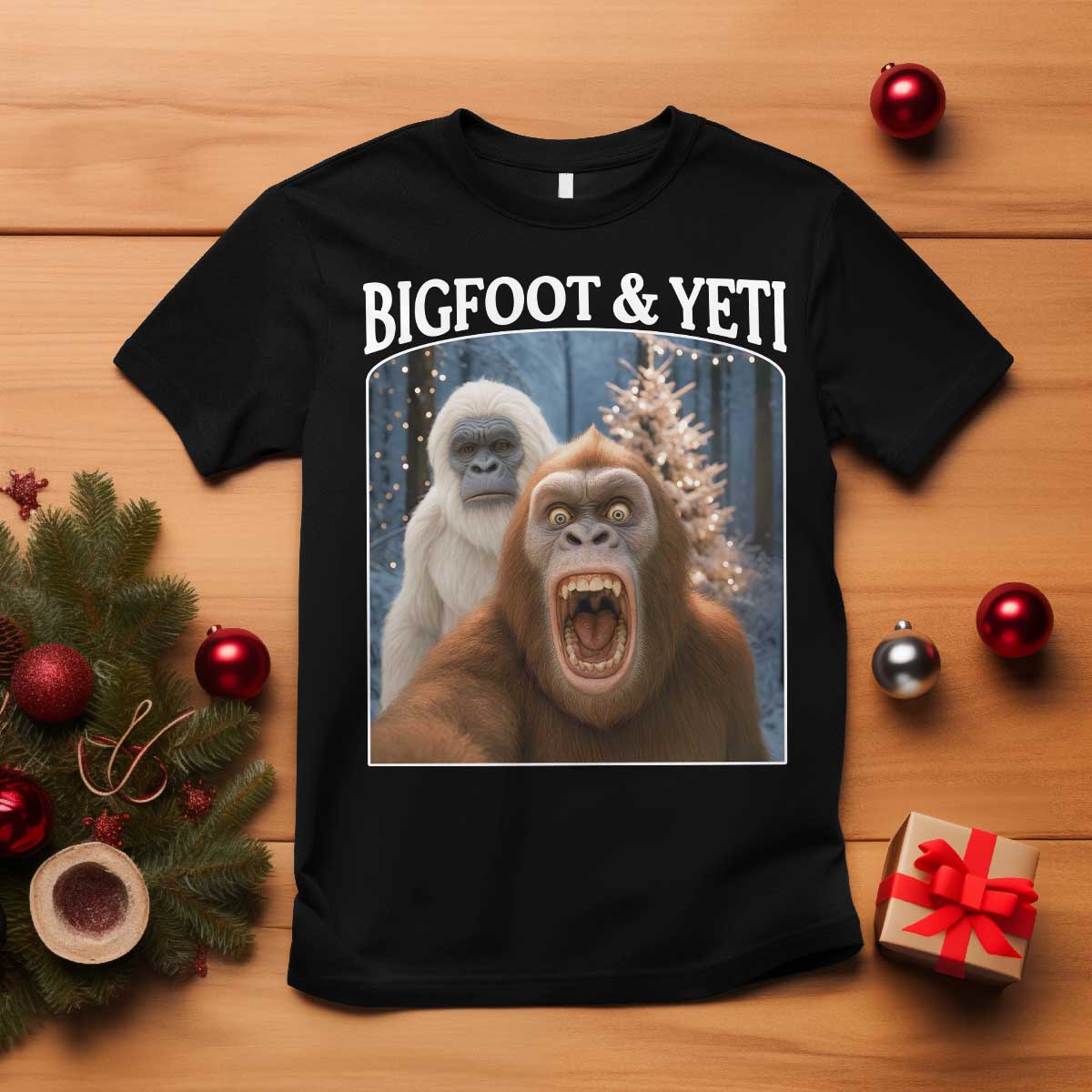 Funny Bigfoot Selfie T Shirt Sasquatch Yeti Christmas TS14 Black Print Your Wear